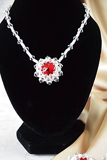 Náhrdelníky - Šitý náhrdelník, Swarovski, Červená/Krémová - 10187155_
