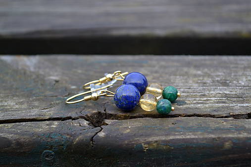 Lapis lazuli,citrín, fénix náušnice Ag 925