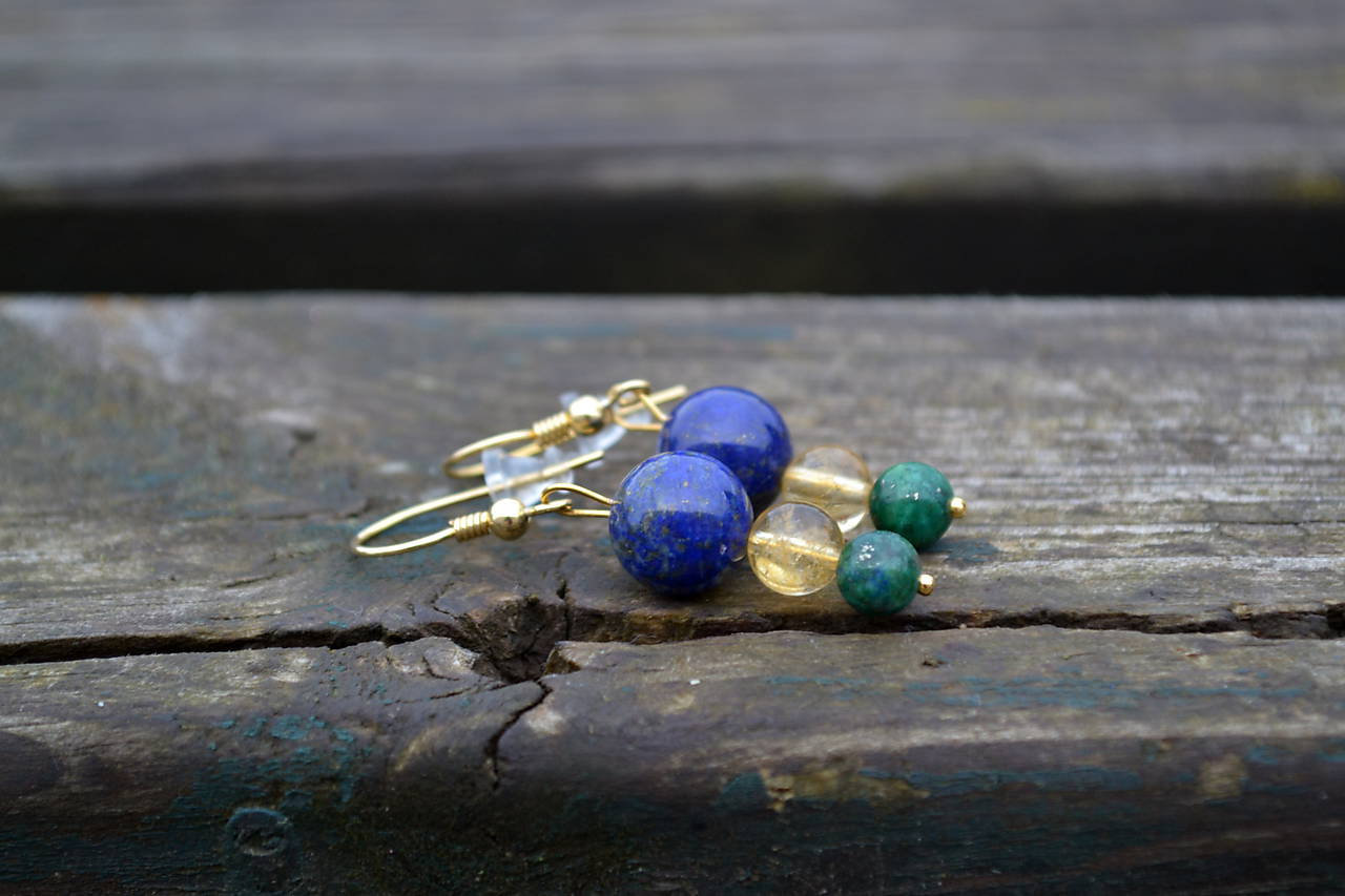 Lapis lazuli,citrín, fénix náušnice Ag 925