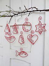 Dekorácie - červené vianoce drôtom maľované... sada (s priesvitnými korálkami) - 10190902_