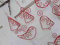Dekorácie - červené vianoce drôtom maľované... sada (s priesvitnými korálkami) - 10190903_