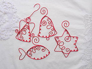 Dekorácie - červené vianoce drôtom maľované... sada (s červenými korálkami) - 10190912_