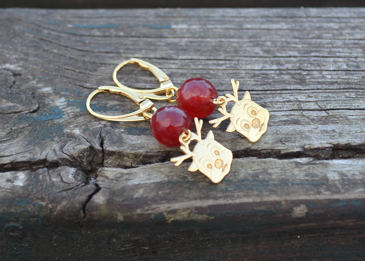 Sobík s jadeitom náušnice Ag 925 pozlátené