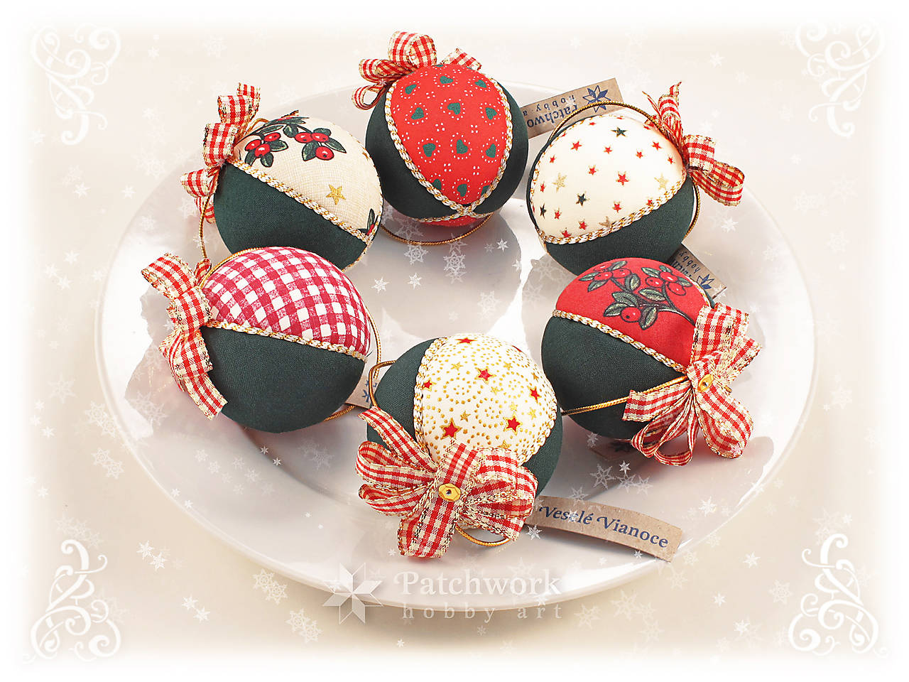 Vianočné gule patchworkové - Country sada