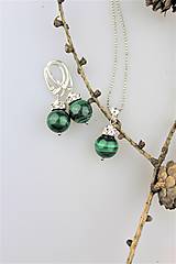 Sady šperkov - malachit prírodný náušnice prívesok - v striebre - 10202138_