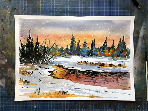 Obrazy - Zima sneh a západ slnka - obraz - 10209469_