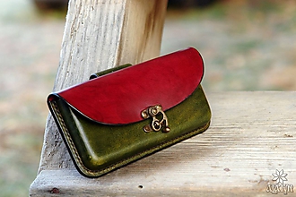 Na mobil - Kožená kapsa na opasok - hrúbka 1,4 cm (bordovo-zelená) - 10213157_