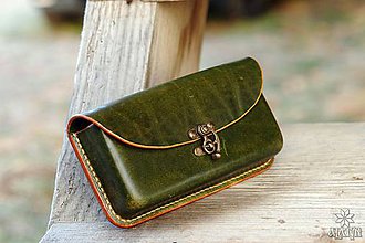 Na mobil - Kožená kapsa na opasok - hrúbka 2,8 cm. Rôzne farby. (zelená) - 10213262_