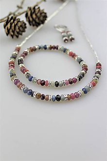Sady šperkov - rubín + zafír náhrdelník náramok náušnice - súprava v striebre Ag925 - 10214656_