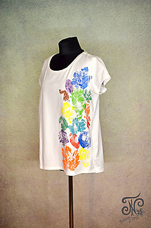 Topy, tričká, tielka - Jeseň vo farbách - dámske tričko (biele tričko - dúha) - 10216536_