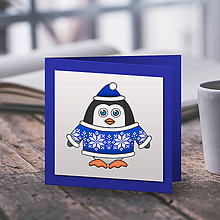 Papiernictvo - Tučniaci v svetríku - vianočné pohľadnice (snehové vločky) - 10219274_