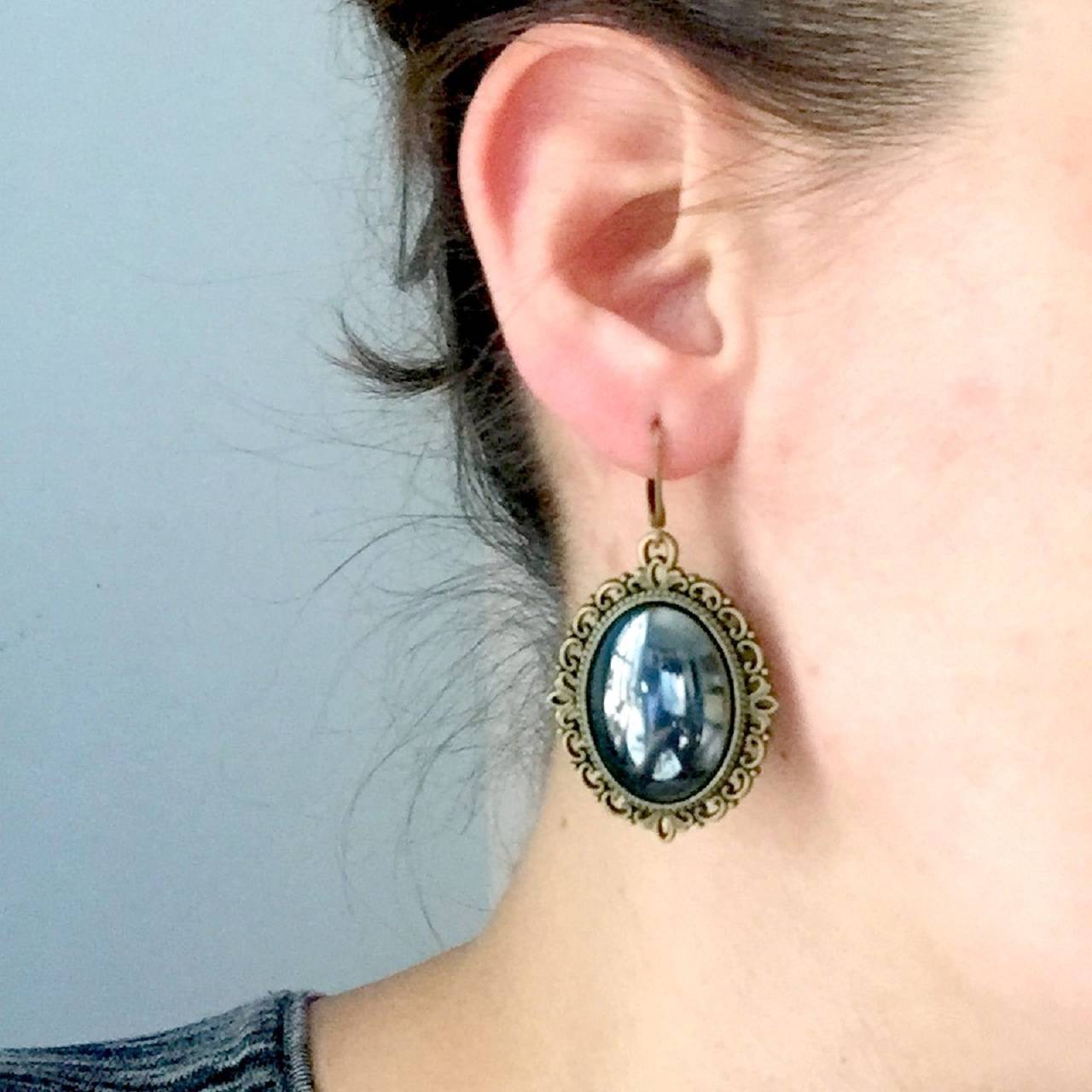 Antique Bronze Blue Variscite Earrings / Náušnice s modrým jaspisom v bronzovom prevedení /1311