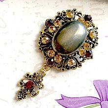 Brošne - Chaton Pyrite Antique Gold Brooch / Brošňa s pyritom v starozlatom prevedení /1314 - 10225021_