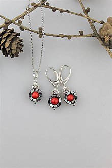 Sady šperkov - červený koral,hematit náušnice s príveskom - 10225290_
