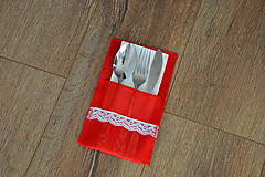 Úžitkový textil - Vianočný obal na príbor - červený s čipkou - 10224067_