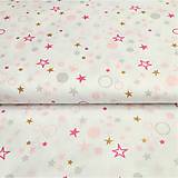 Textil - ružovo-pastelové hviezdičky väčšie, 100 % bavlna Francúzsko, šírka 150 cm - 10229782_