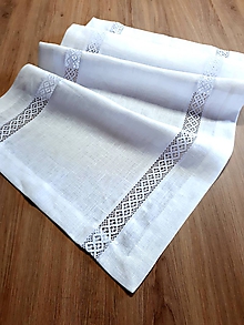 Úžitkový textil - Ľanová štóla biela s krajkou - 10233243_