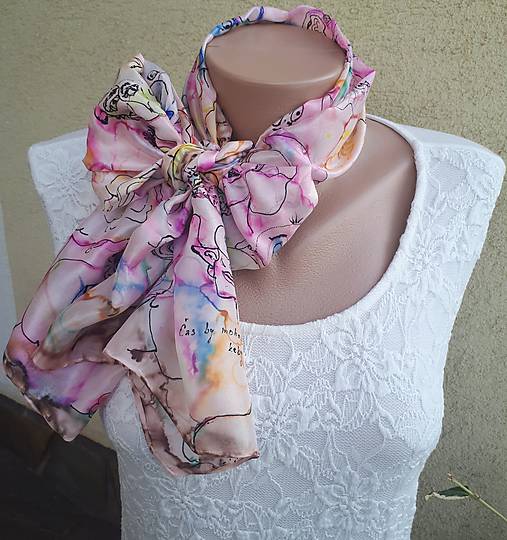 Šály a nákrčníky - Face to face Alkofaces 2 - hodvábny maľovaný šál - 10235838_