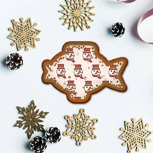 Dekorácie - Vianočné grafické perníky so vzorom stracciatella - snehuliačik (iba hlava) - 10235249_