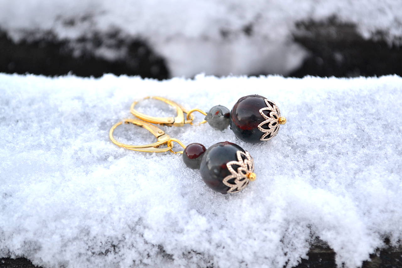 Heliotrop náušnice Ag s Au