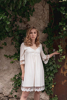 Nočná bielizeň - Dámska nočná košeľa s krajkou z organickej bavlny (M natural) - 10254139_