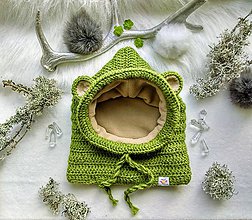 Detské čiapky - Macko uško oliva - 10254057_