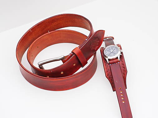 Kožený opasok s hodinkami, hnedý náramok