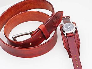 Náramky - Kožený opasok s hodinkami, hnedý náramok - 10260819_