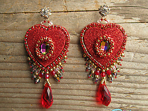 Náušnice - Heart collection...vyšívané (Red/Vitrail medium) - 10265596_