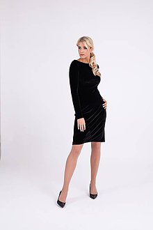 Šaty - Zamatové šaty čierne s úzkym rukávom - 10268113_