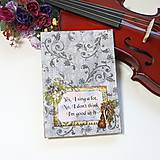  - Diár pre kúpeľňových spevákov - zápisník s husľami a kvetmi so starožitným nádychom - 10268361_