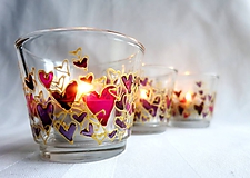Svietidlá a sviečky - Farebné srdiečka - maľovaný sklenený svietniček - na objednávku - 10275875_