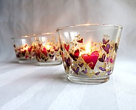 Svietidlá a sviečky - Farebné srdiečka - maľovaný sklenený svietniček - na objednávku - 10275882_