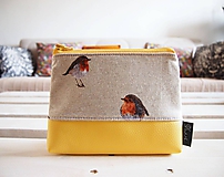 Taštičky - Kozmetická taška veľká režná - vtáčiky s žltou - 10274449_