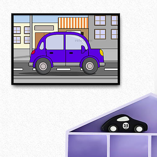 Grafika - Auto - grafika do detskej izbičky (okrúhle päťdverové v meste) - 10274742_