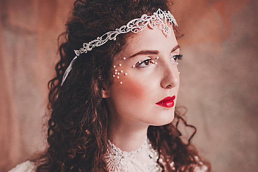 biela čipkovaná tiara/choker white dream - "čas čipky"