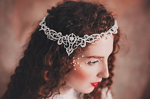biela čipkovaná tiara/choker white dream - "čas čipky"