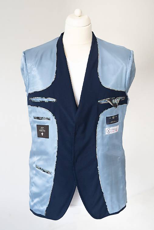 MILAN II. modrý oblek uni half canvas, nohavice s manžetou