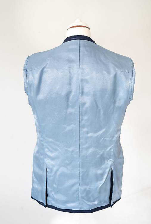 MILAN II. modrý oblek uni half canvas, nohavice s manžetou