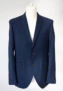 Pánske oblečenie - MILAN II. modrý oblek uni half canvas, nohavice s manžetou - 10284496_