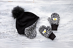 Detské súpravy - Zimná čiapka s kožušinkou + rukavice sovička - 10285357_