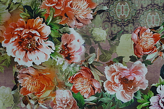 Textil - Farebné kvety Lila úplet digi - 10298430_