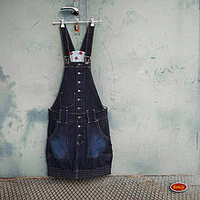 Šaty - propínací elastická džínová sukně s laclem, balonová 36,38 - 10296989_