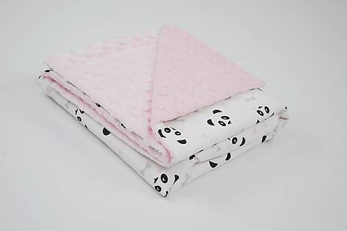 Minky deka pink s pandami na bielom 70*100cm