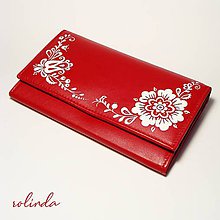 Peňaženky - Kožená peňaženka s bielym motívom (Květ) - 10304164_
