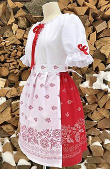 Šaty - Folklórny dámsky kroj červený so zásterou - 10304069_