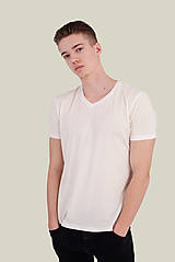 Pánske oblečenie - Pánske tričko z organickej bavlny, krátky rukáv, výstrih do V (S natural) - 10307185_