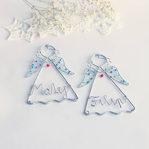 Dekorácie - anjelik s menom z pozinkovaného drôtu - 10311678_