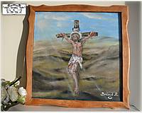 Obrazy - "Ježiš na kříži"-malba v drevenom ráme :) - 10313476_