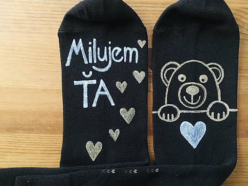 Maľované hnedé ponožky s nápisom: "Milujem Ťa/ obrázok macka :)" (45-47)